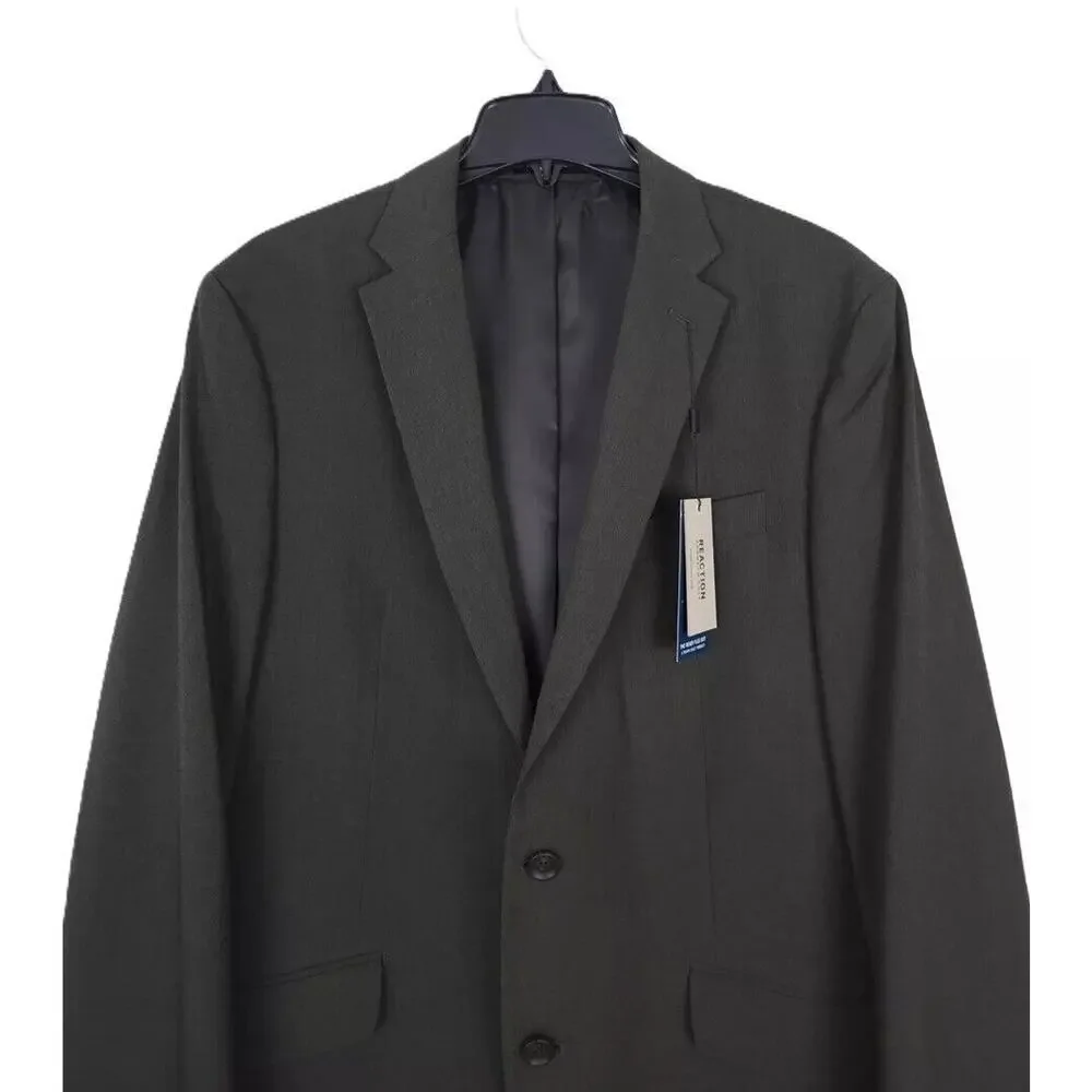 Kenneth Cole Reaction Mens Slim Fit Suit Jacket Blazer 38S Dark Grey Olive Solid - Picture 3 of 8